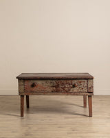 Primitive Green Painted Coffee Table w/ Drawer, 19th Century - Lone Fox