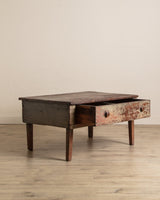Primitive Green Painted Coffee Table w/ Drawer, 19th Century - Lone Fox