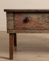 Primitive Green Painted Coffee Table w/ Drawer, 19th Century - Lone Fox