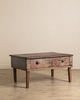 Primitive Green Painted Coffee Table w/ Drawer, 19th Century - Lone Fox