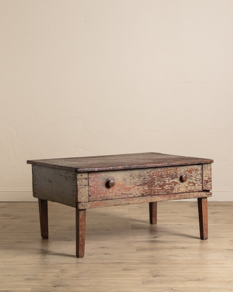 Primitive Green Painted Coffee Table w/ Drawer, 19th Century - Lone Fox