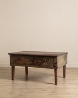 Primitive Green Painted Coffee Table w/ Drawer, 19th Century - Lone Fox