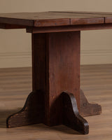 Primitive Pedestal Base Square Dining Table, 1950's - Lone Fox