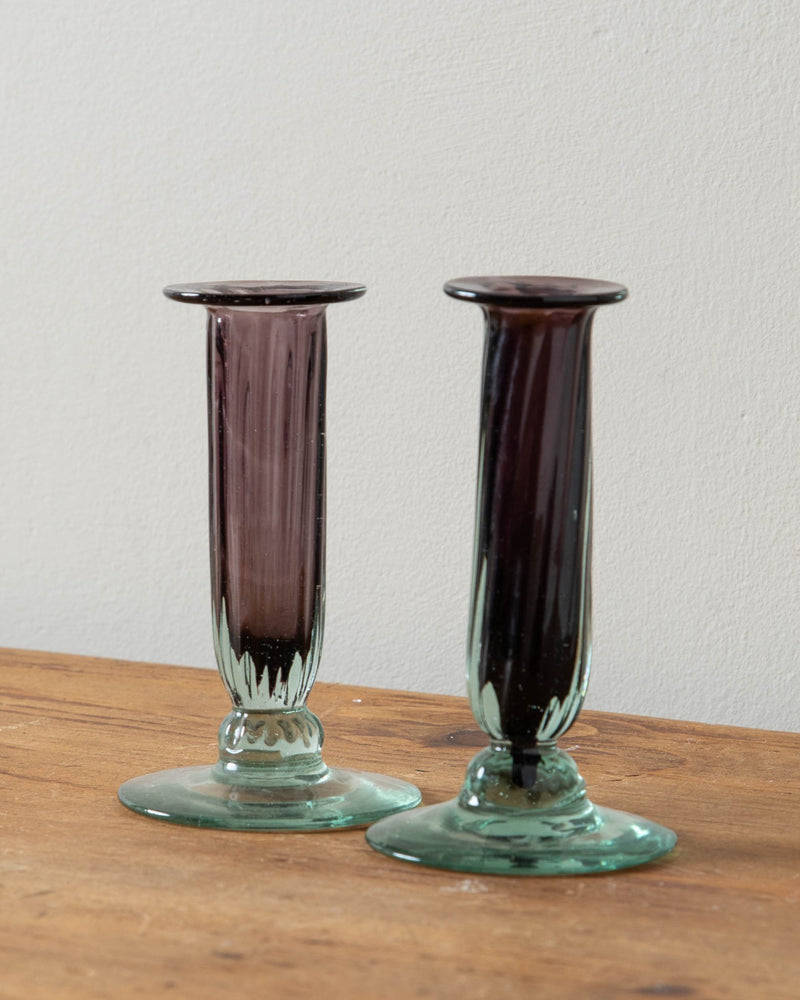 Purple Mexican Art Glass Candle Holders (Pair) - Lone Fox