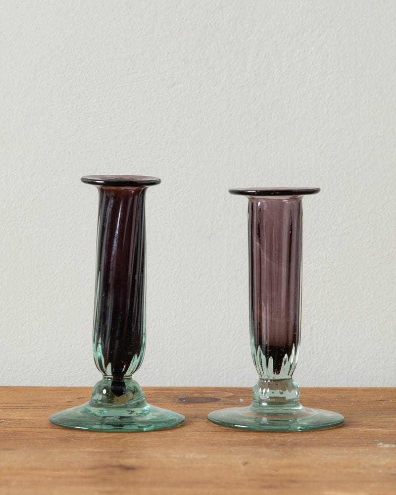 Purple Mexican Art Glass Candle Holders (Pair) - Lone Fox