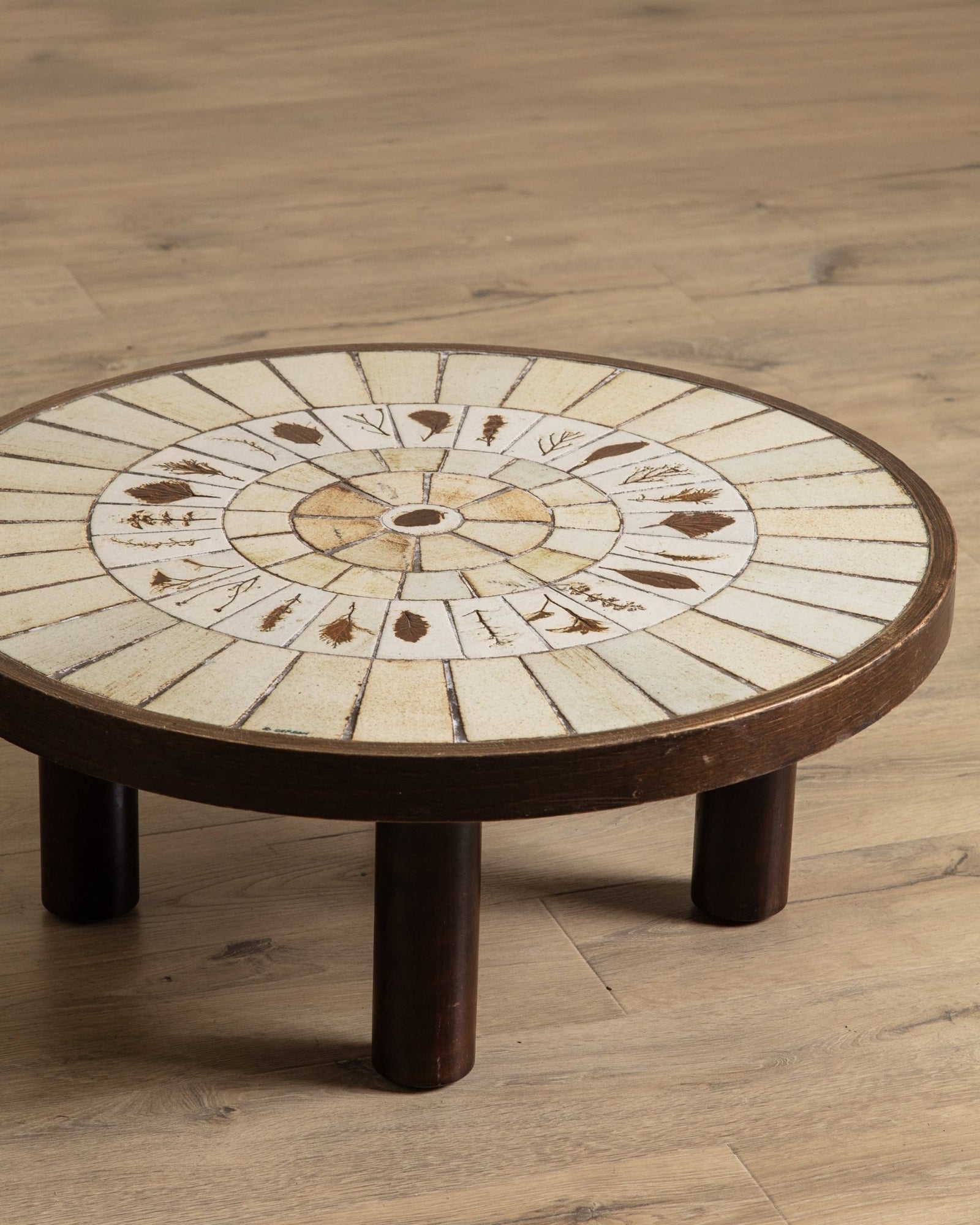 フランス ビンテージ Roger Capron ロジェ カプロン テーブル Rare Round Botanical Tile Top Coffee Table by Roger Capron