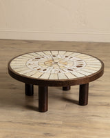 Rare Round Botanical Tile Top Coffee Table by Roger Capron, France, 1965 - Lone Fox