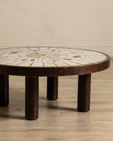 Rare Round Botanical Tile Top Coffee Table by Roger Capron, France, 1965 - Lone Fox