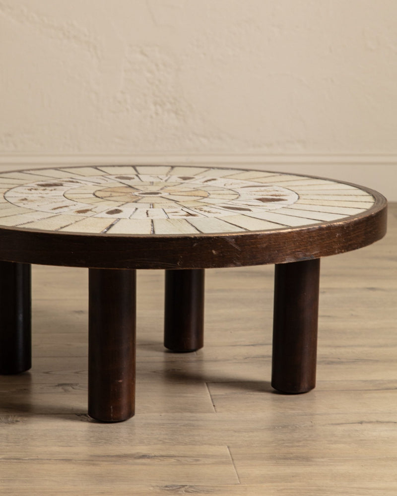 Rare Round Botanical Tile Top Coffee Table by Roger Capron, France, 1965 - Lone Fox