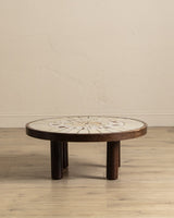 Rare Round Botanical Tile Top Coffee Table by Roger Capron, France, 1965 - Lone Fox