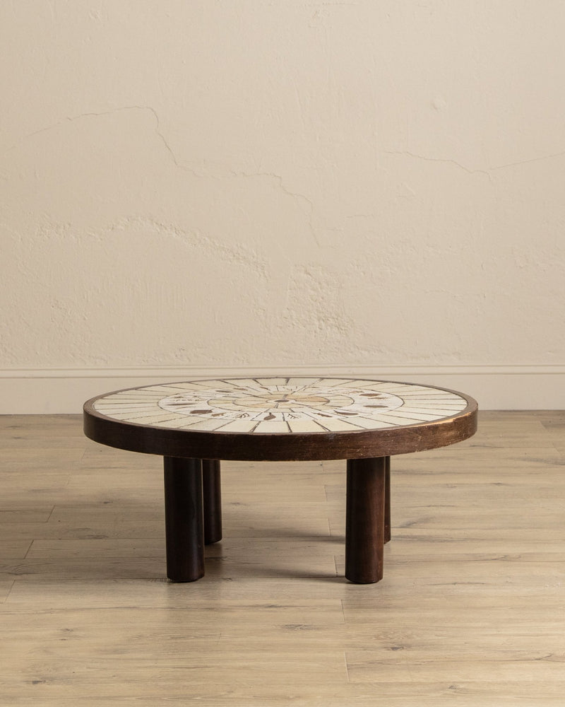 Rare Round Botanical Tile Top Coffee Table by Roger Capron, France, 1965 - Lone Fox