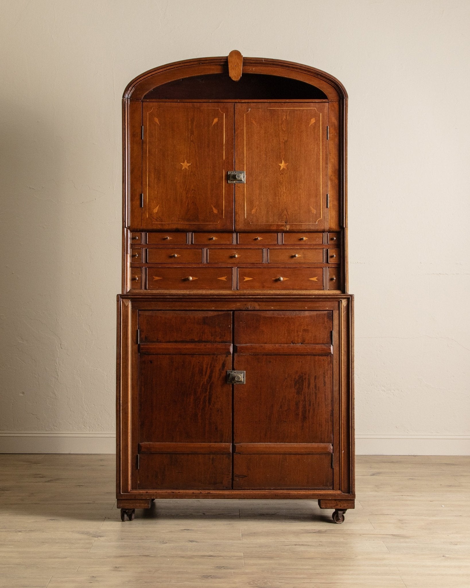 Rare Wood Inlaid Dome Top Doctors Cabinet, Circa 1840 - Lone Fox