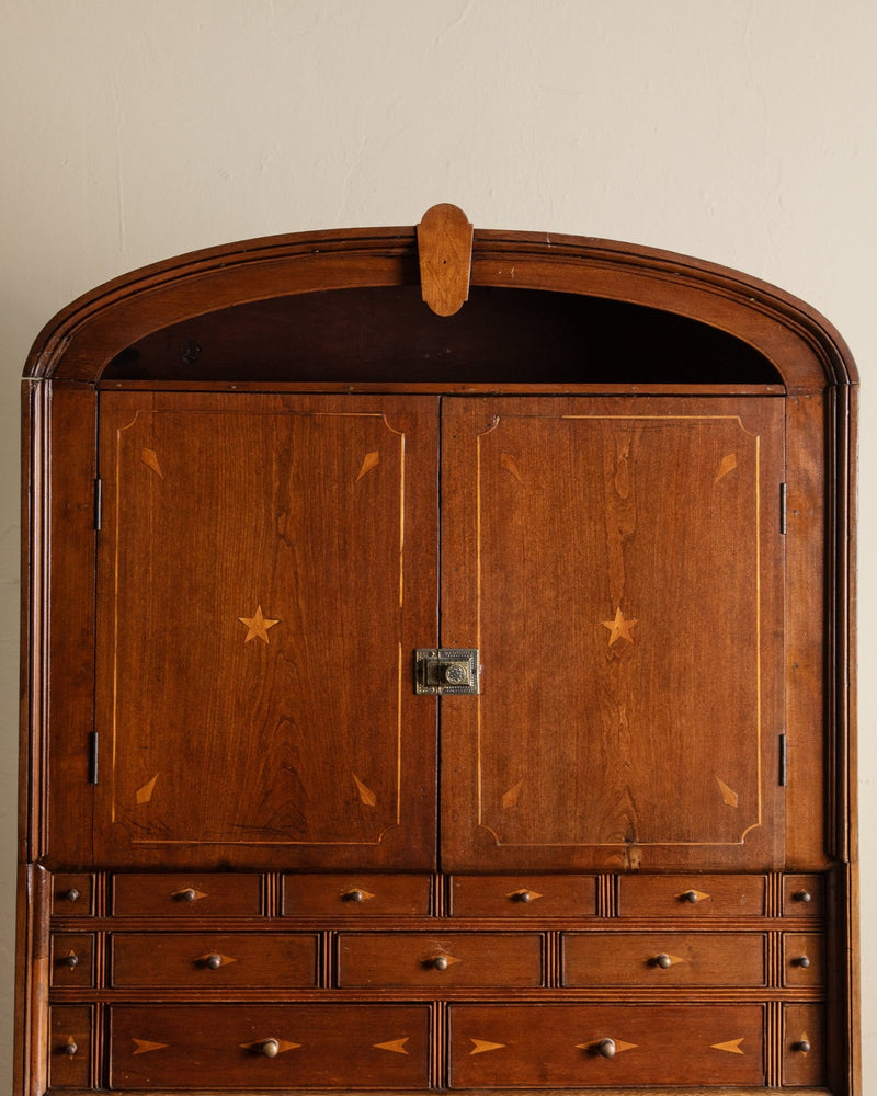 Rare Wood Inlaid Dome Top Doctors Cabinet, Circa 1840 - Lone Fox