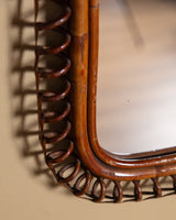 Rattan Framed Mirror with Chain Hanger, Italy, 1970s - Lone Fox