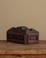 Rectangle Tramp Art Box w/ Crossstitch Panel, 1890's - Lone Fox