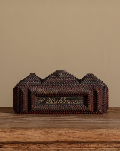 Rectangle Tramp Art Box w/ Crossstitch Panel, 1890's - Lone Fox