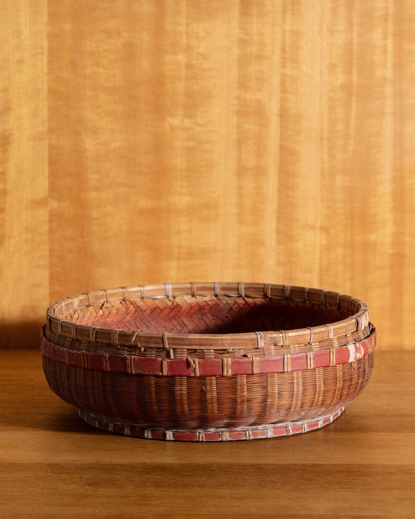 Red & Brown Wicker Basket / Bowl - Lone Fox
