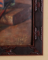 Red Flowers & Inkwell Still Life Oil Painting, European, Late 19th Century - Lone Fox