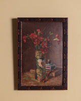 Red Flowers & Inkwell Still Life Oil Painting, European, Late 19th Century - Lone Fox