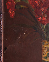 Red Flowers & Inkwell Still Life Oil Painting, European, Late 19th Century - Lone Fox