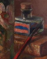 Red Flowers & Inkwell Still Life Oil Painting, European, Late 19th Century - Lone Fox
