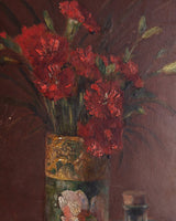 Red Flowers & Inkwell Still Life Oil Painting, European, Late 19th Century - Lone Fox