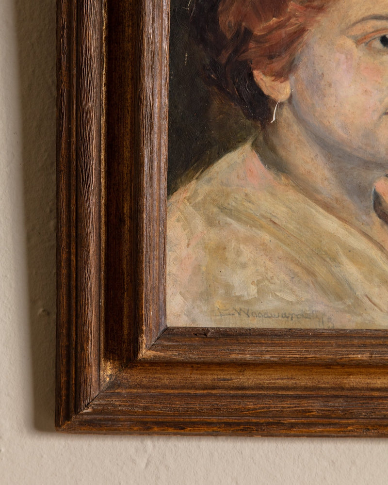 Red Haired Woman Portait Oil Painting, France, Early 1900's - Lone Fox