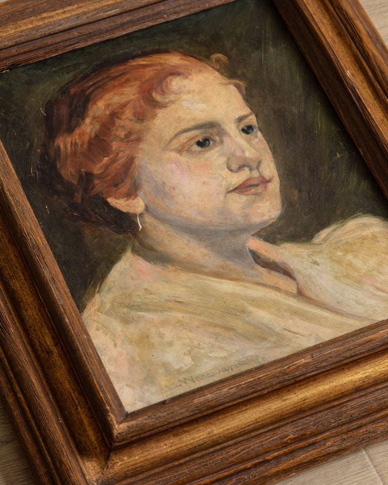 Red Haired Woman Portait Oil Painting, France, Early 1900's - Lone Fox
