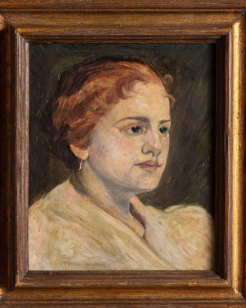 Red Haired Woman Portait Oil Painting, France, Early 1900's - Lone Fox