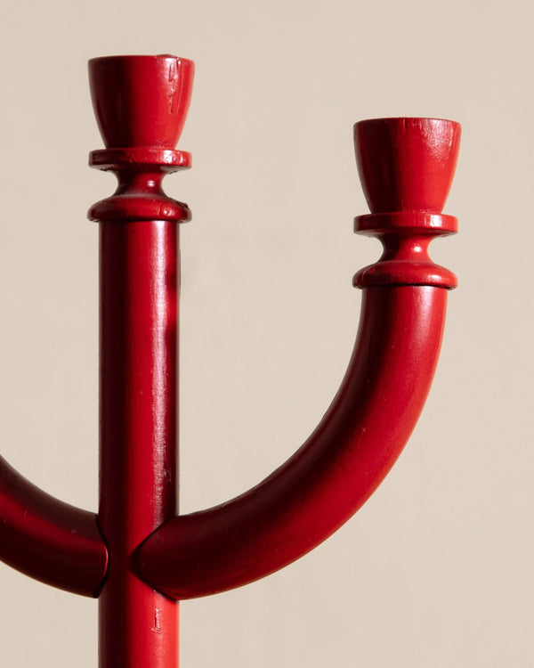 Red Lacquered Wooden Candelabra, Sweden, 1970's - Lone Fox