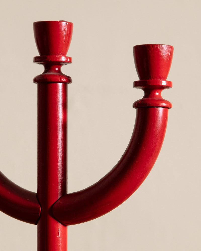 Red Lacquered Wooden Candelabra, Sweden, 1970's - Lone Fox