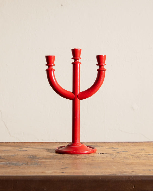 Red Lacquered Wooden Candelabra, Sweden, 1970's - Lone Fox