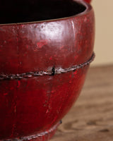 Red Lacquered Wooden Decorative Basket, Asian, Early 20th Century - Lone Fox