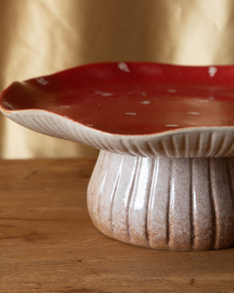 Red Mushroom Pedestal Tray - Lone Fox