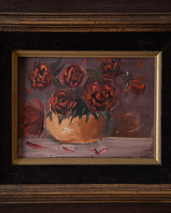 Red Potted Florals Still Life Oil Painting - Lone Fox