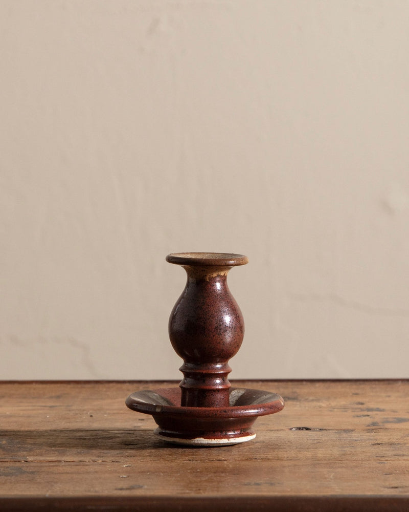 Red Speckled Studio Taper Holder, Signed - Lone Fox