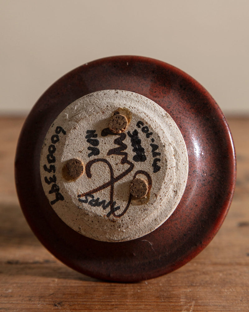 Red Speckled Studio Taper Holder, Signed - Lone Fox