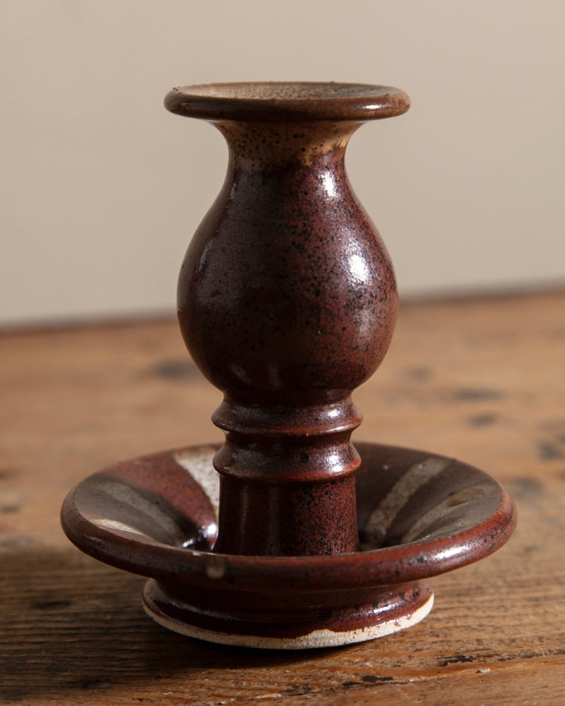 Red Speckled Studio Taper Holder, Signed - Lone Fox