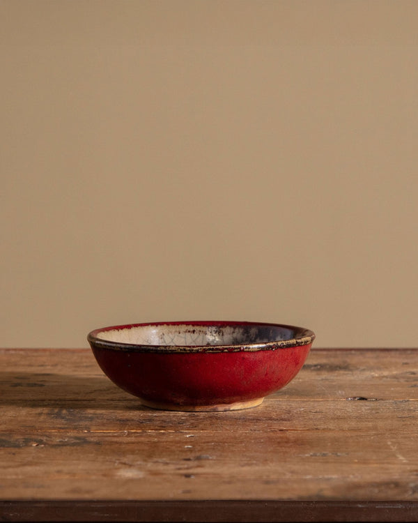 Red Studio Pottery Bowl w/ Crackled Interior - Lone Fox