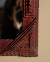 Red Tramp Art Mirror with Hearts Mirror, 19th Century - Lone Fox