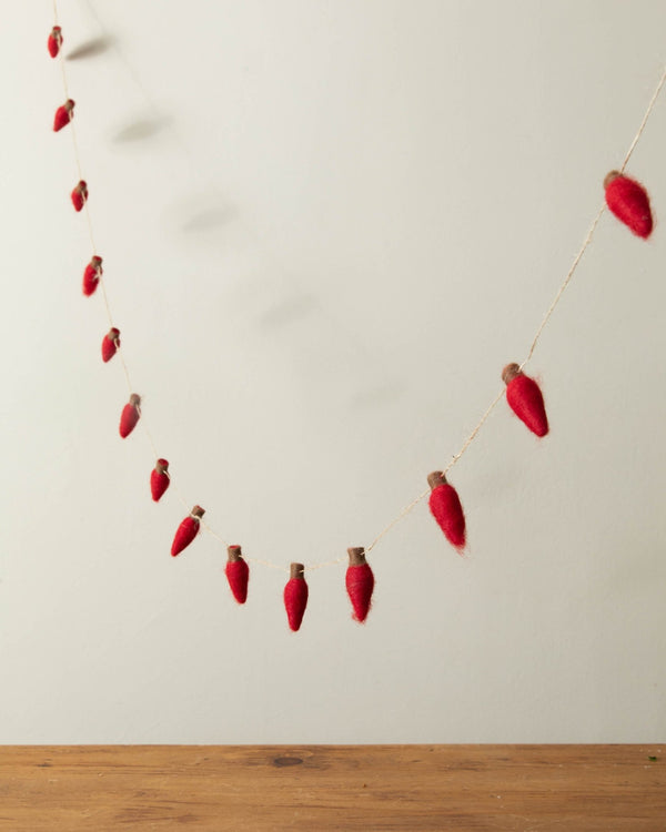 Red Wool String Light Garland - Lone Fox