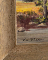 River bed scenery Oil Painting in Chunky Pewter Toned Frame - Lone Fox