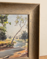River bed scenery Oil Painting in Chunky Pewter Toned Frame - Lone Fox