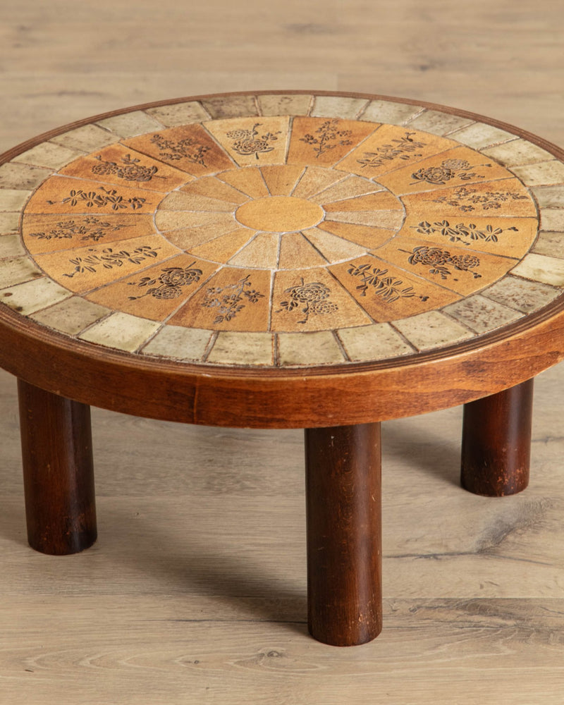 Roger Capron Style Tile & Wood Side Table, France, 1970's - Lone Fox