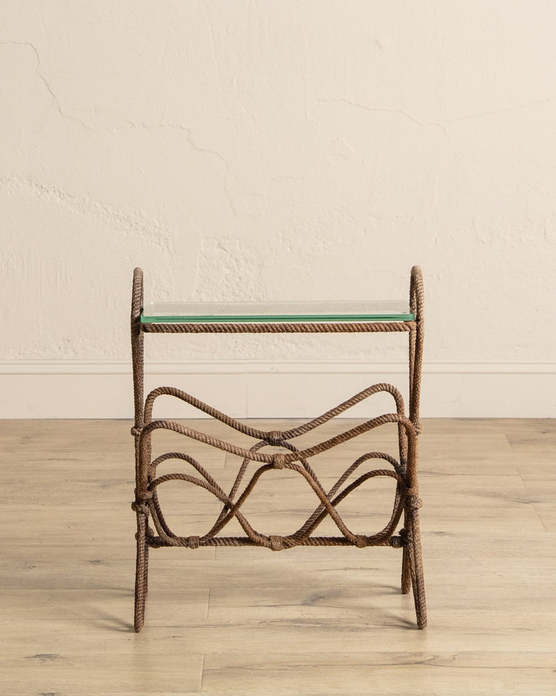 Rope & Glass Magazine Side Table by Auduox Minnet, France, 1960's - Lone Fox