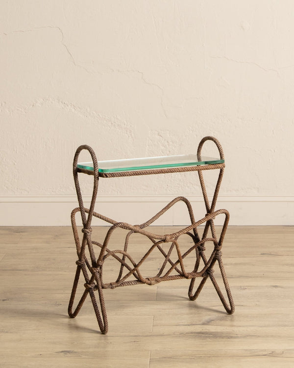 Rope & Glass Magazine Side Table by Auduox Minnet, France, 1960's - Lone Fox