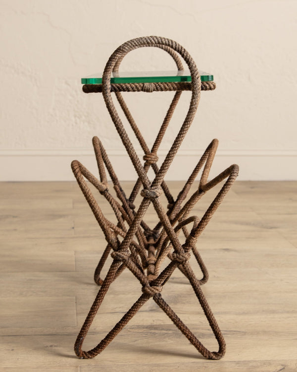 Rope & Glass Magazine Side Table by Auduox Minnet, France, 1960's - Lone Fox