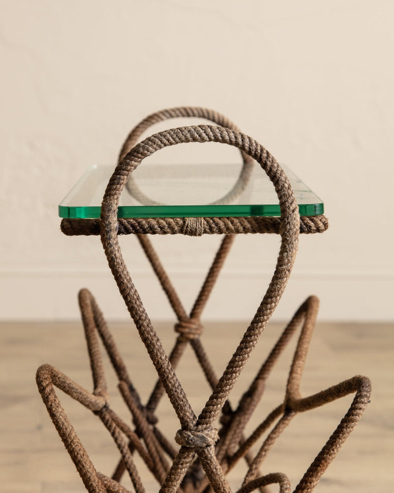Rope & Glass Magazine Side Table by Auduox Minnet, France, 1960's - Lone Fox