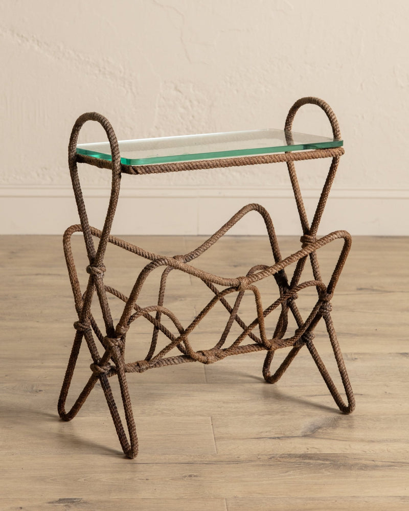Rope & Glass Magazine Side Table by Auduox Minnet, France, 1960's - Lone Fox