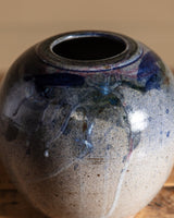 Round Abstract Blue Studio Pottery Vase - Lone Fox